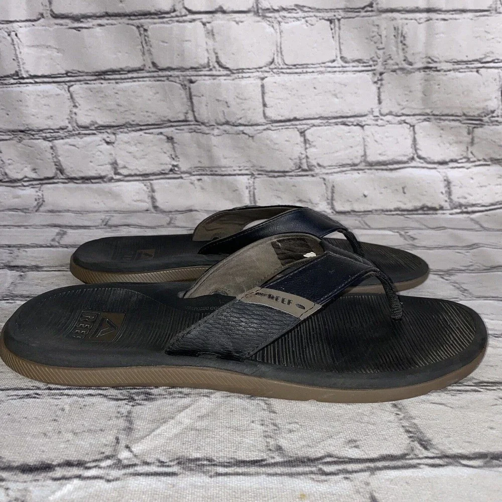 Reef Thongs Men’s Sandals sz 11 Black Brown Tan Preowned Flip Flop